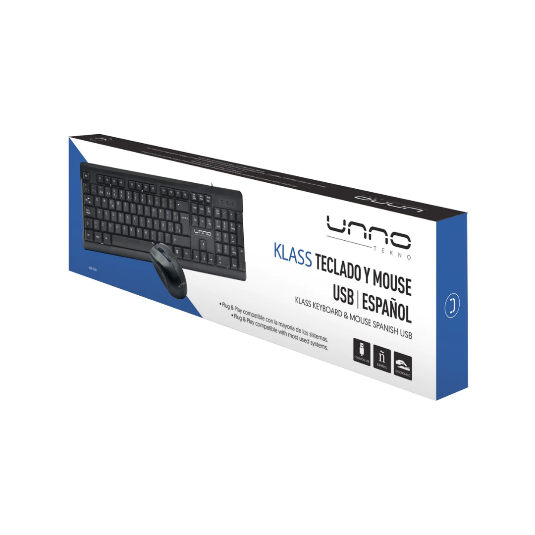 COMBO MOUSE Y TECLADO UNNO TEKNO USB OPTICO ESPAÑOL NEGRO