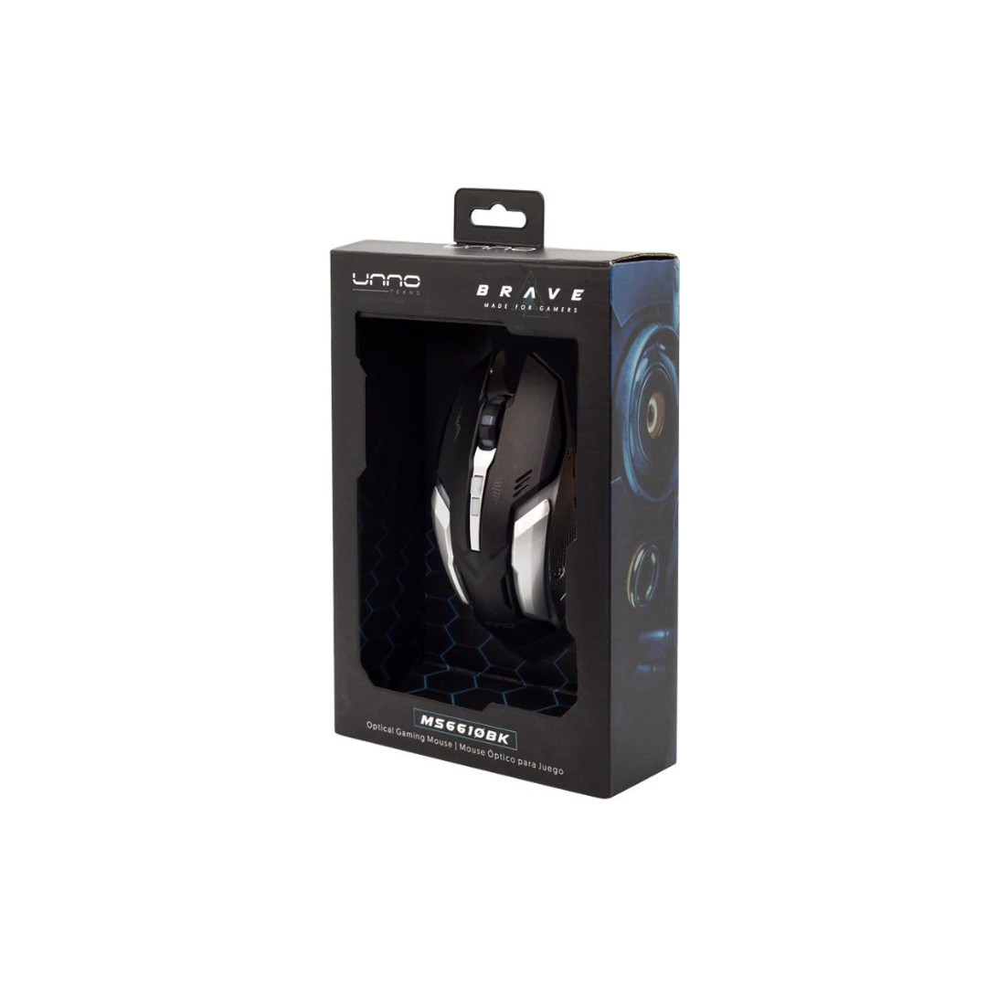 MOUSE UNNO TEKNO BRAVE GAMING PLATA/NEGRO